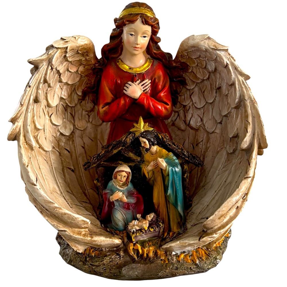 Skyant Christmas Nativity Scene Figures of  the Holy Family with Praying Angel